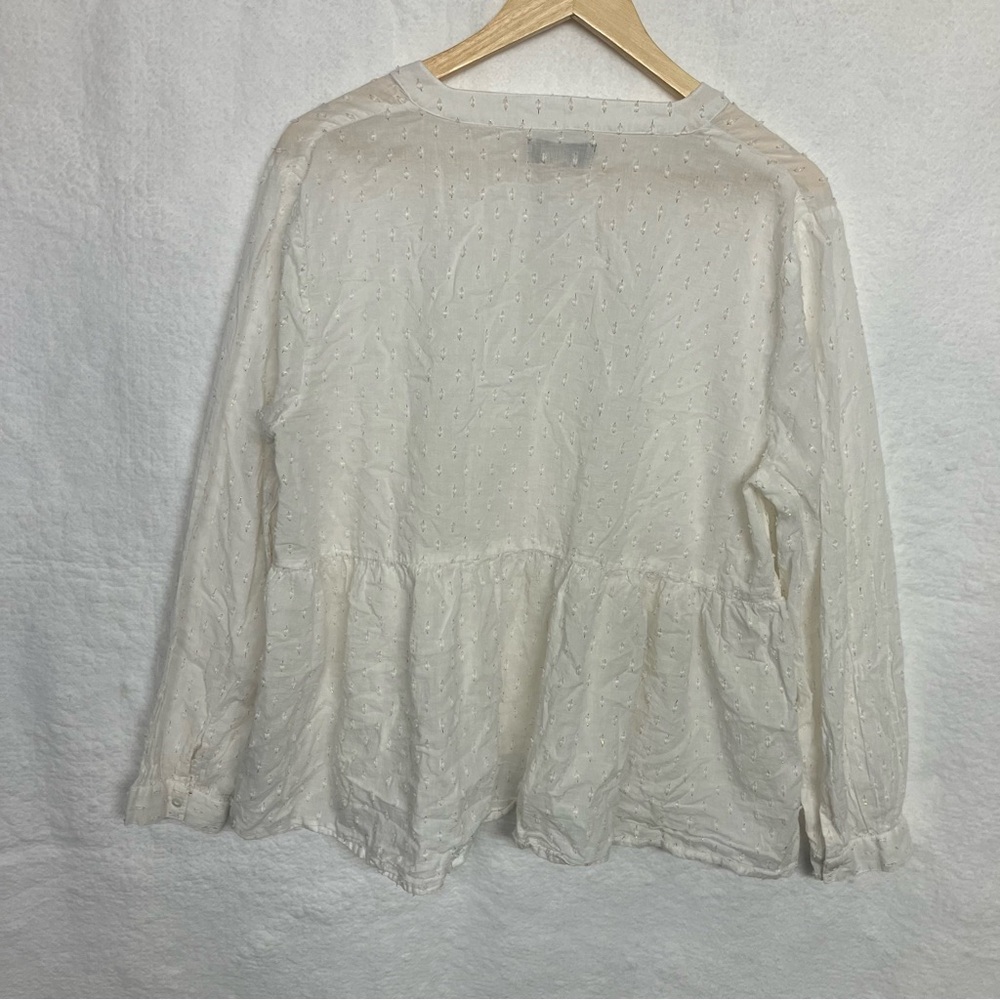 Charlie‎ Paige White Swiss Dot Boho Peplum Blouse Tie Neck XL Cottagecore - Picture 4 of 6